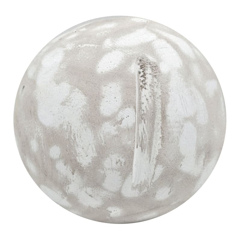 Whitewashed Wooden Ball Decor, 3.5"