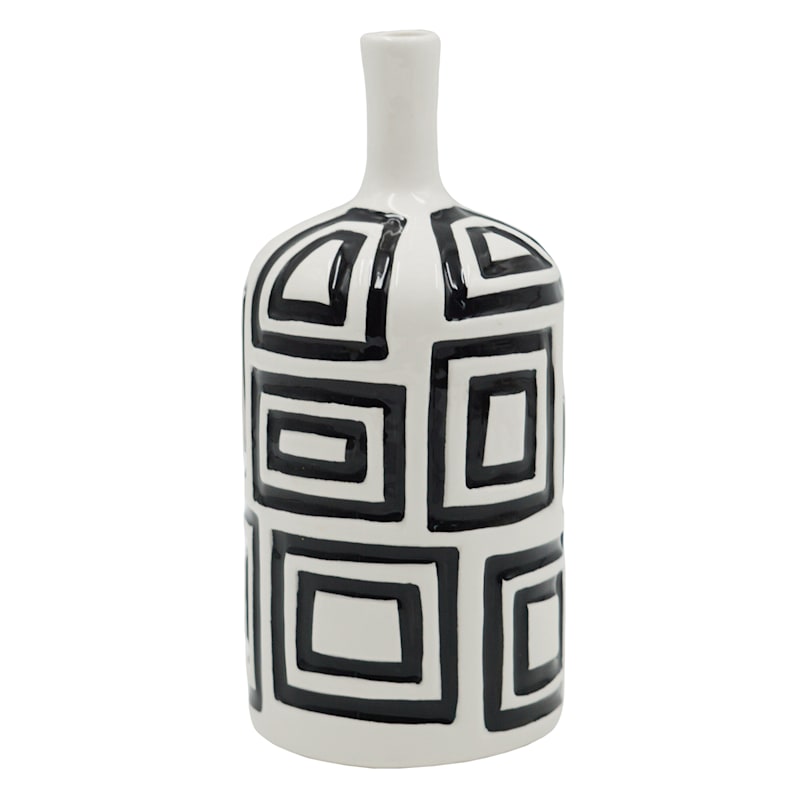 Found & Fable Black & White Geometric Design Ceramic Vase, 8"