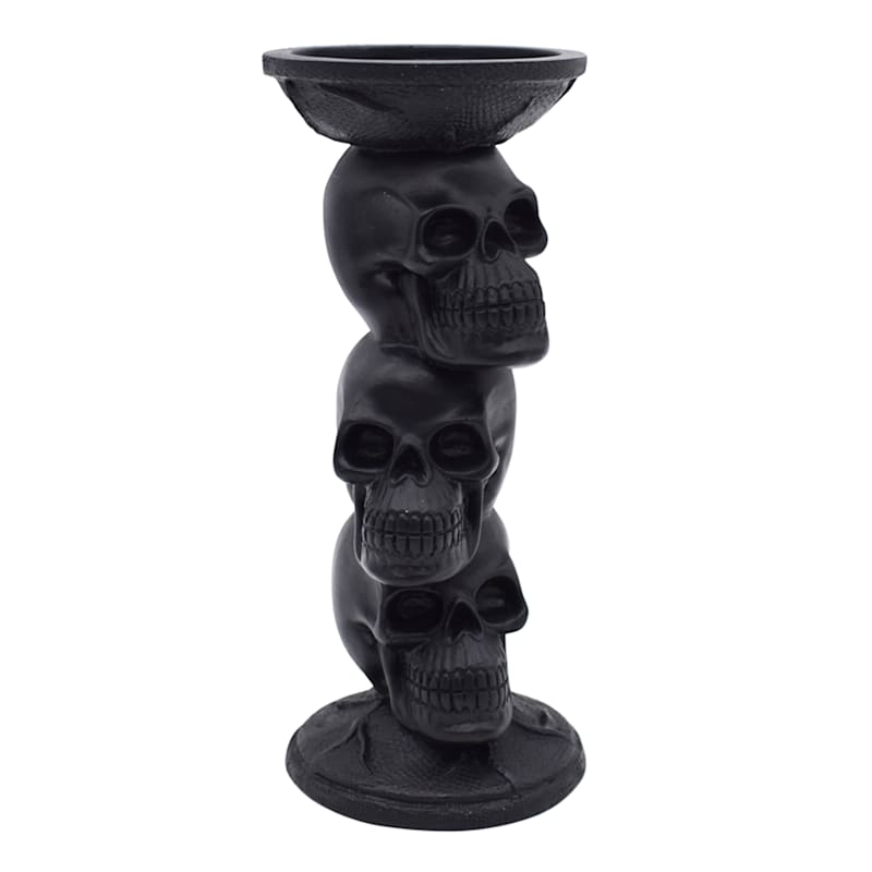 Black Stacked Skulls Candle Holder, 8.5" | At Home