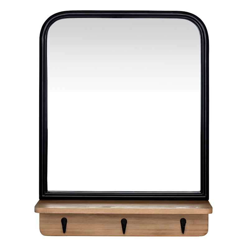 Ty Pennington Black Framed Wall Mirror with Shelf & Hooks, 15x20
