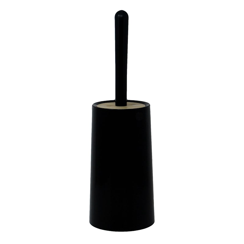 Black Toilet Brush with Bamboo Lid