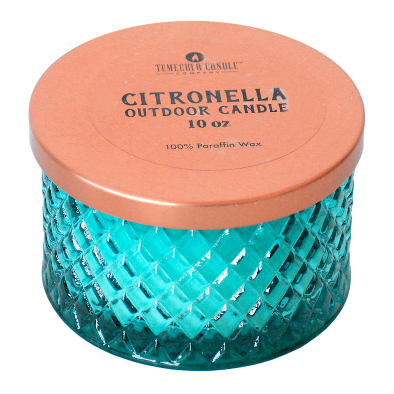 3Wick Blue Glass Citronella Jar Candle, 10oz