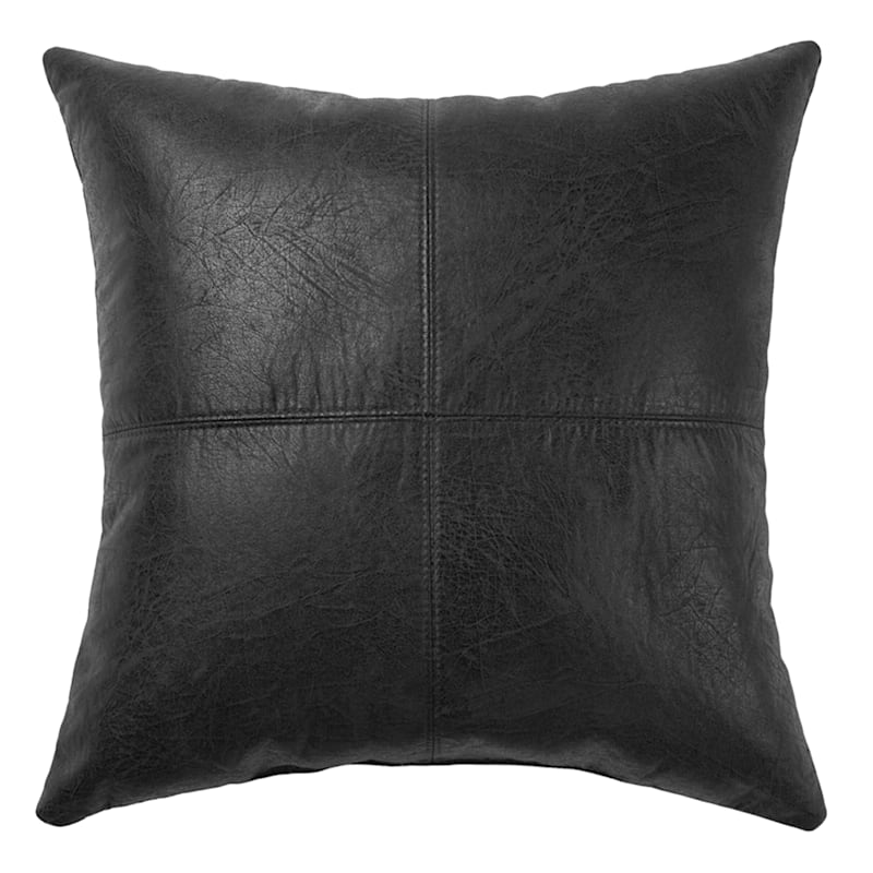 Black Nobuck Faux Leather Throw Pillow, 18"