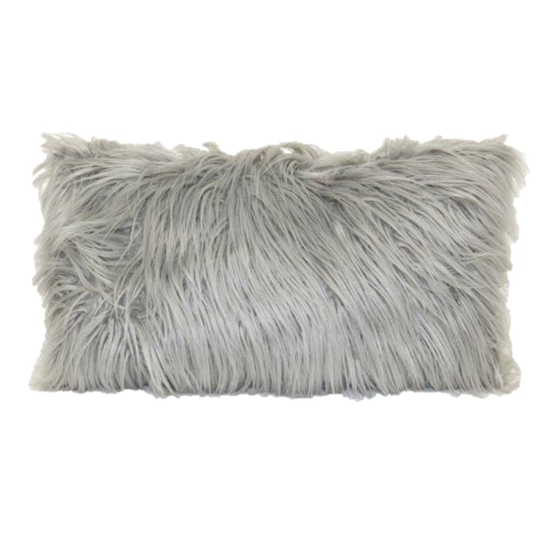 Grey Angora Faux Fur Throw Pillow 14x24