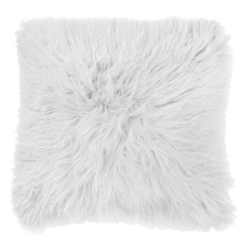 White Angora Faux Fur Throw Pillow, 18"