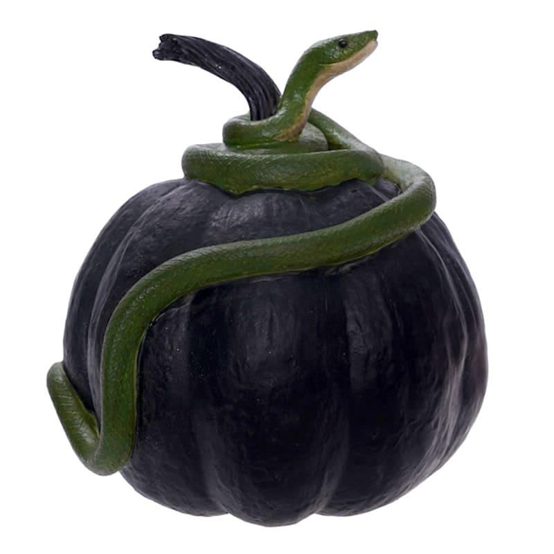 Black Resin Pumpkin W/ Green Snake | At Home