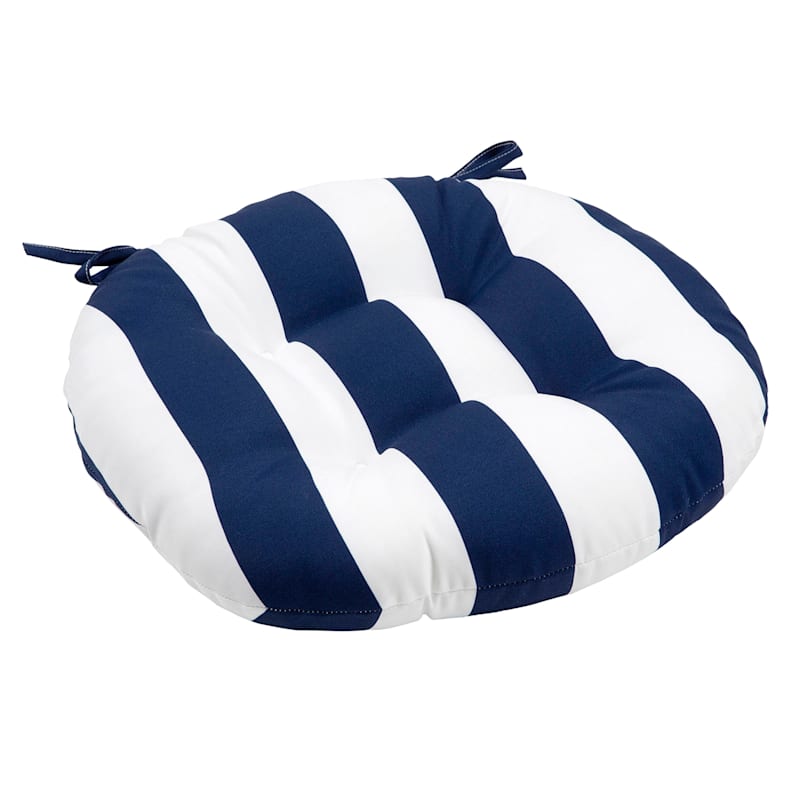 Navy Awning Striped Outdoor Round Seat Cushion