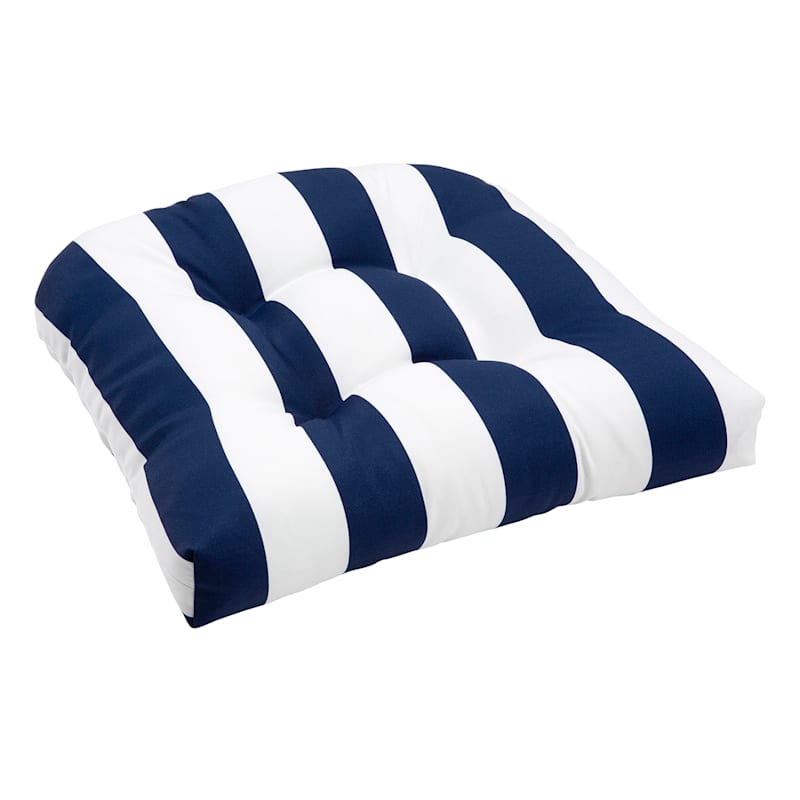 Navy Awning Striped Outdoor Wicker Seat Cushion At Home - Navy And White Patio Chair Cushions