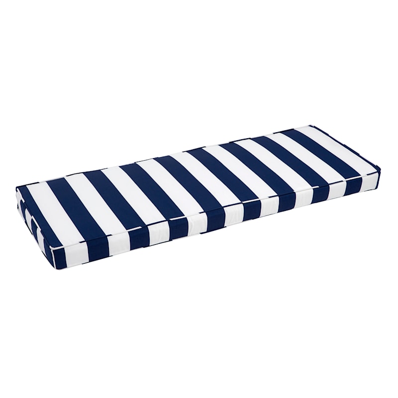 Navy Awning Striped Outdoor Gusseted Bench Cushion