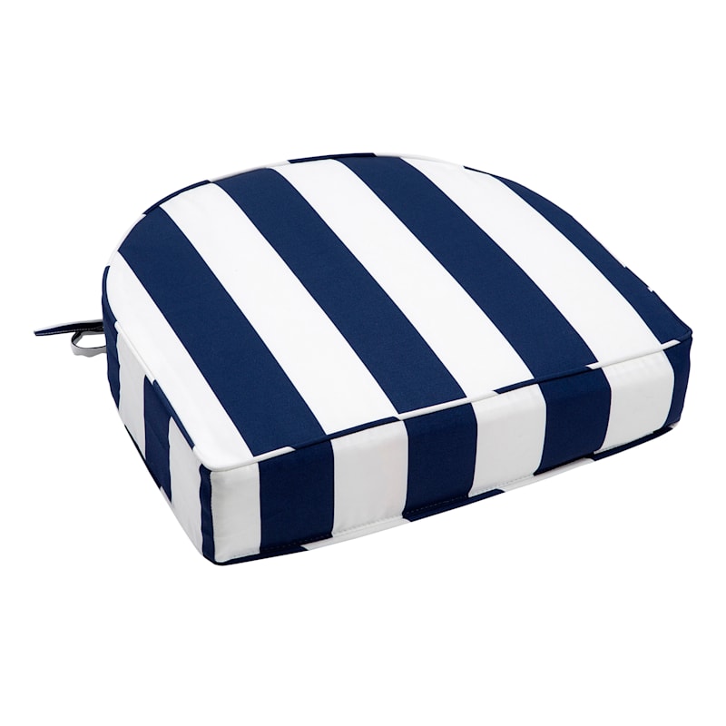 Navy Awning Striped Outdoor Gusseted Curved Back Seat Cushion