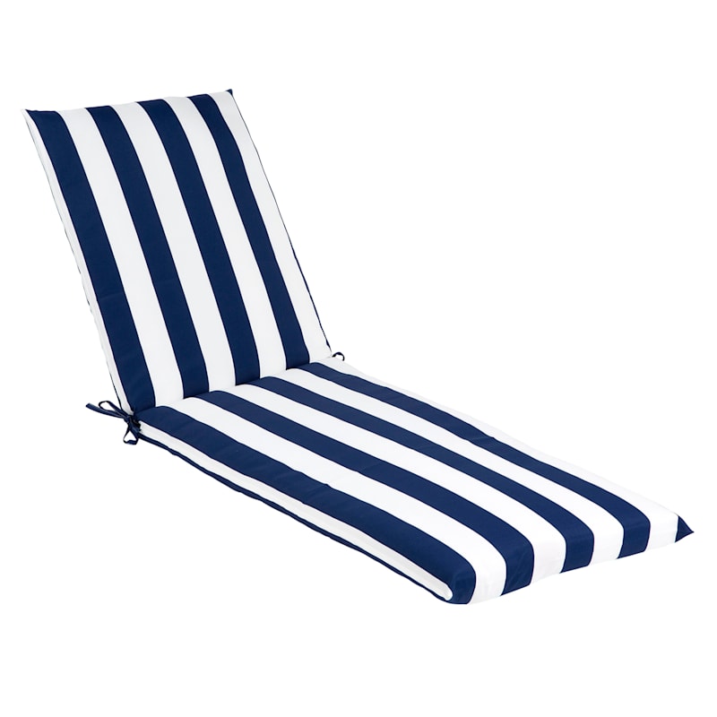 Navy Awning Striped Basic Outdoor Chaise Lounge Cushion
