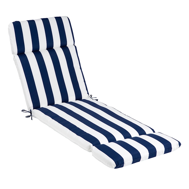 Navy Awning Striped Universal Outdoor Chaise Lounge Cushion