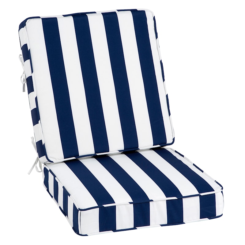 2-Piece Navy Awning Striped Outdoor Gusseted Deep Seat Cushion
