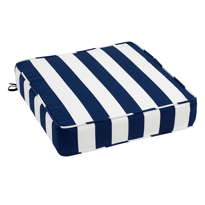 Navy Awning Striped Outdoor Gusseted Deep Seat Cushion