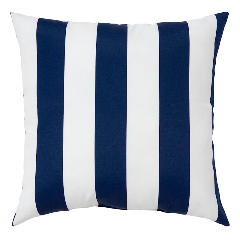 Navy Awning Striped Oversized Outdoor Throw Pillow, 20"