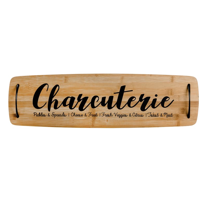 24in. Bamboo Wood Serving Board/Metal Handles Charcuterie