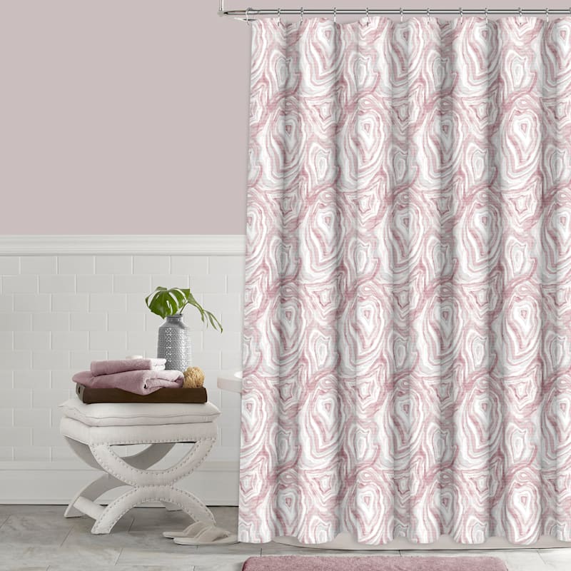 Laila Ali Agate Pink Marbled Printed Shower Curtain, 72"