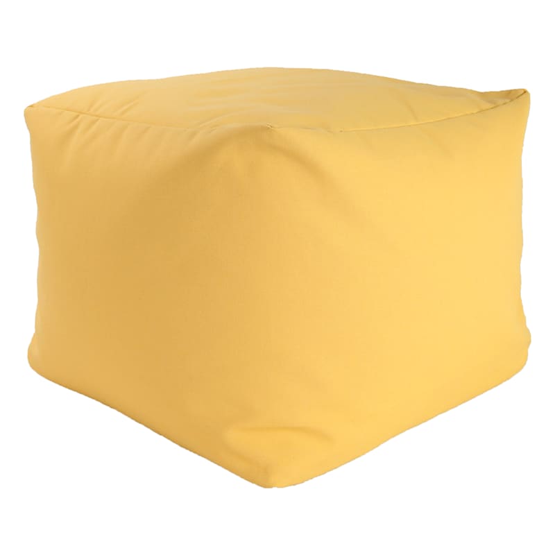 Butter Yellow Canvas Outdoor Pouf, 20"