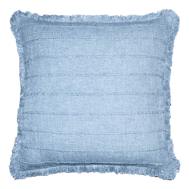 Light Blue Woven Striped Fringe Throw Pillow, 20"