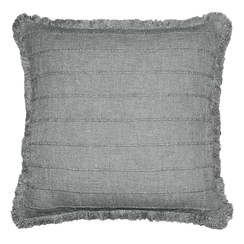Grey Woven Striped Fringe Throw Pillow, 20"