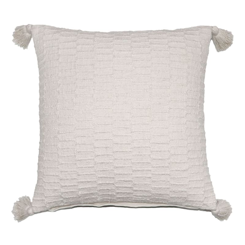 White deals woven pillow
