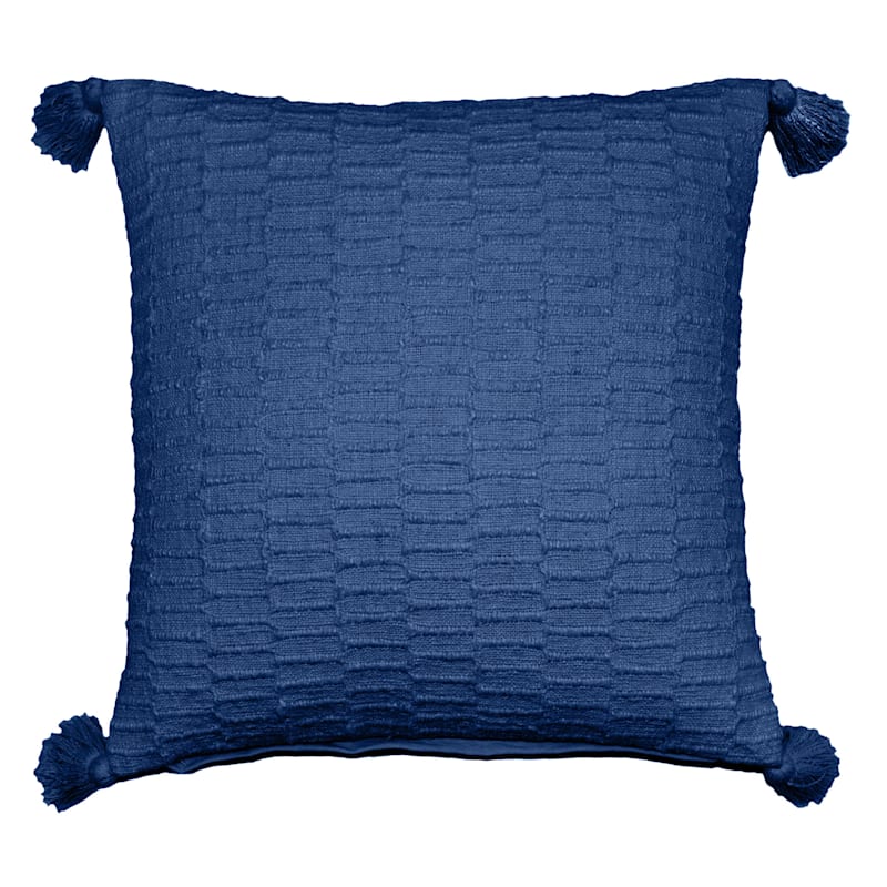 Navy Woven Throw Pillow with Tassels, 20"