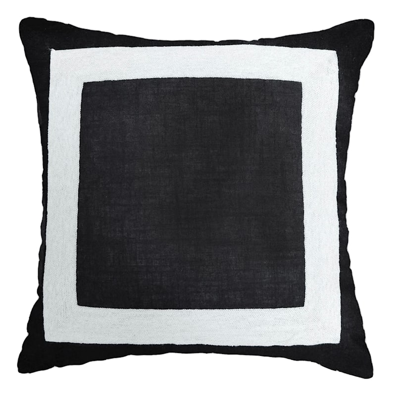 Frames Black Crewel Embroidered Throw Pillow, 18"