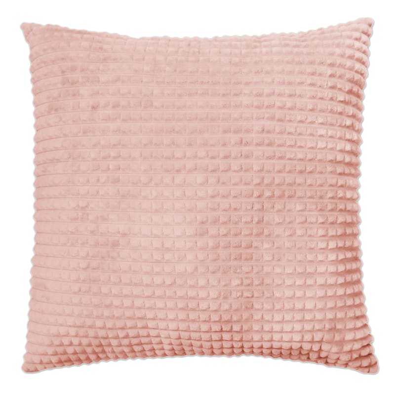 Blush Pink Plush Check Throw Pillow, 24"