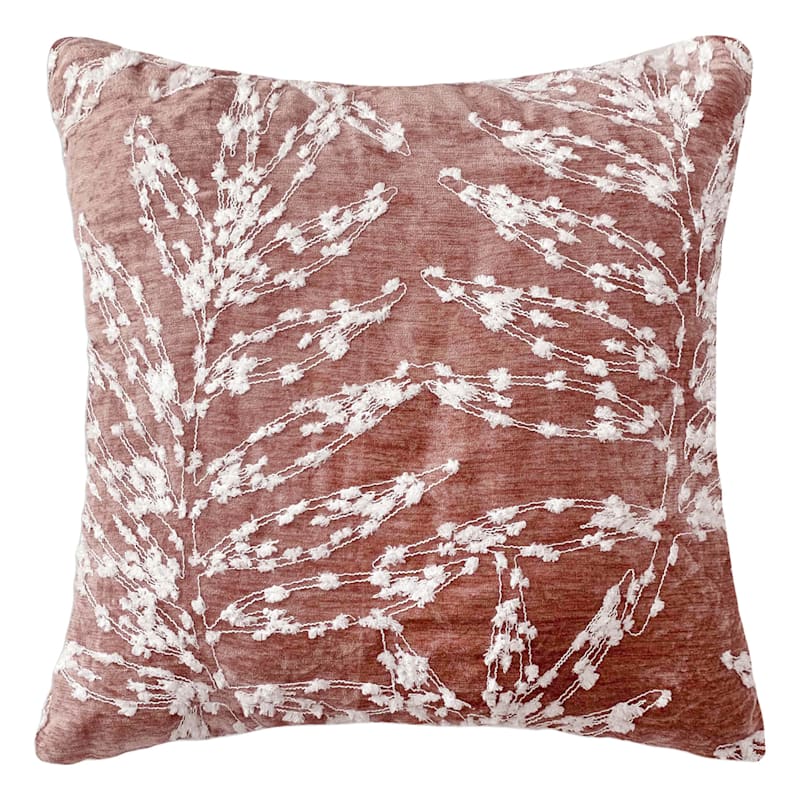 Pink Firefly Floral Embroidered Throw Pillow, 18"
