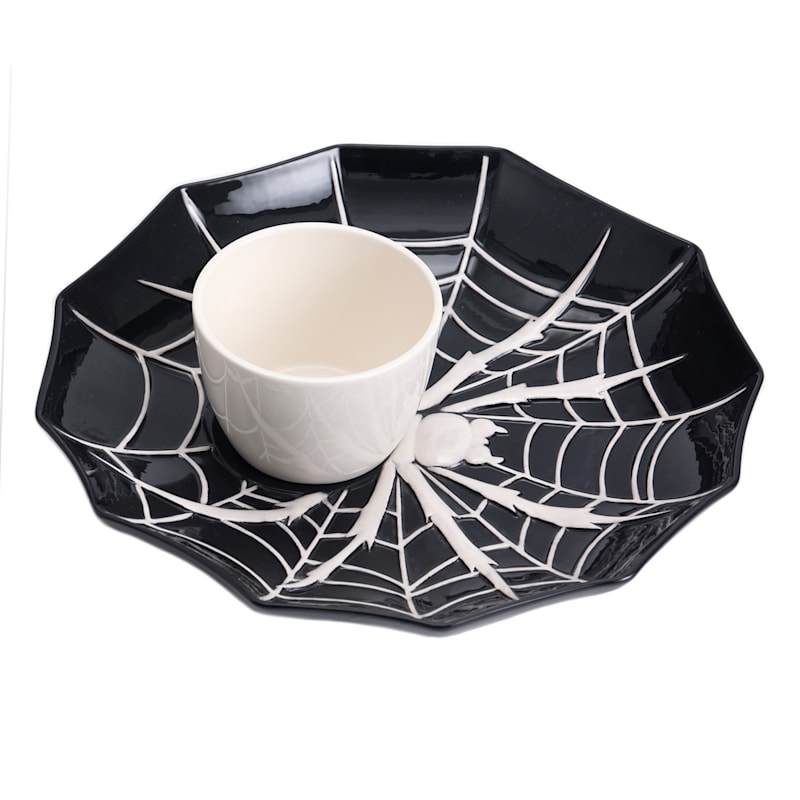 Black & White Spider's Web Ceramic Chip n' Dip Tray, 15" | At Home