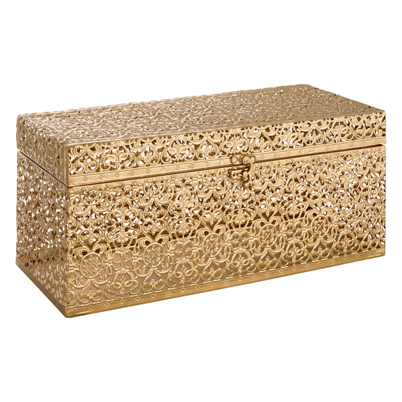 Gold Punched Metal Decorative Box, 14x6