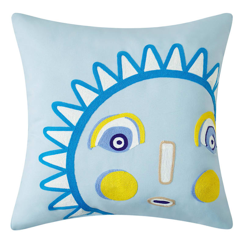 Tracey Boyd Blue Sunny Face Oversized Outdoor Throw Pillow, 20"