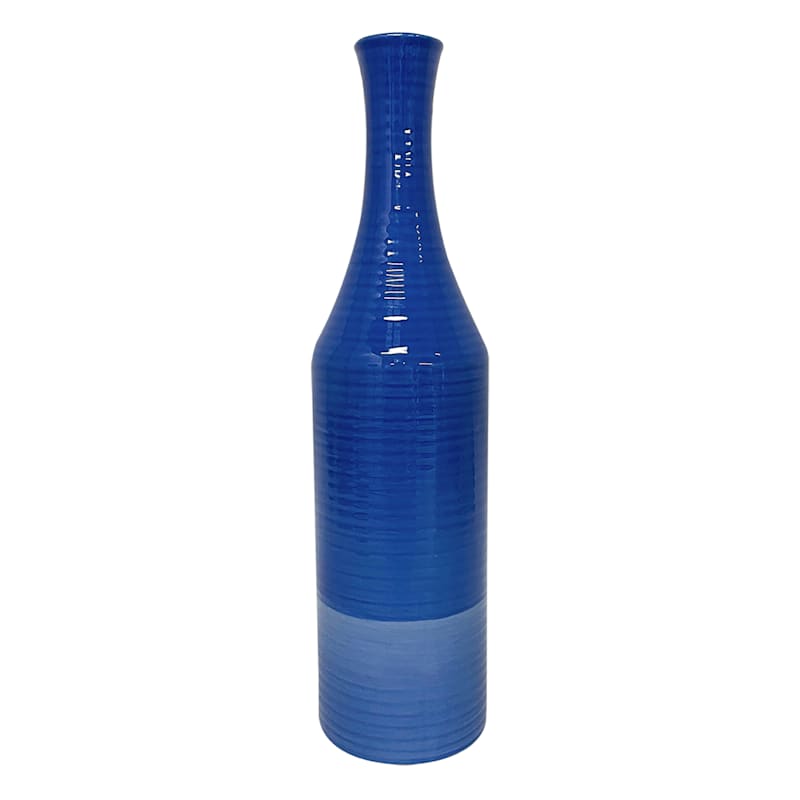 Tracey Boyd Blue Ribbed Ceramic Vase, 17"