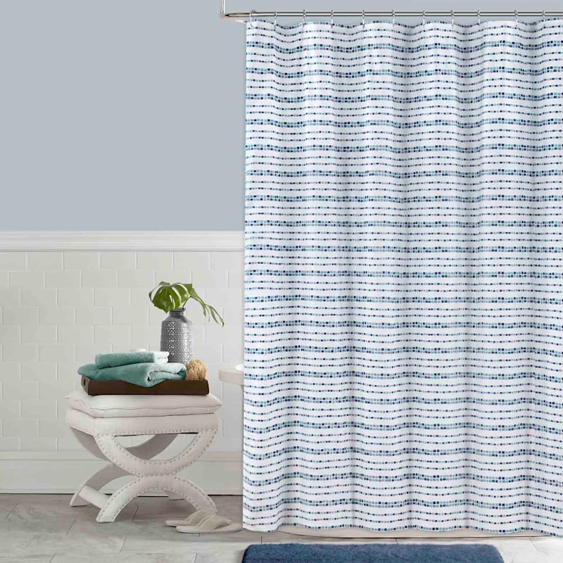 Blue Mosaic Striped Shower Curtain 72