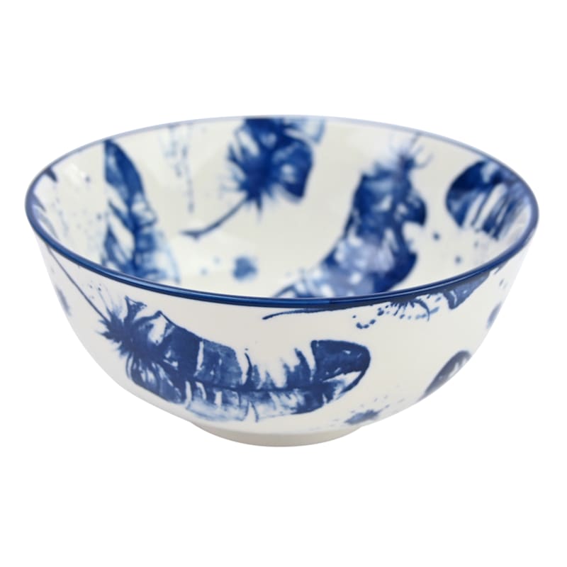 Blue & White Feather Pattern Porcelain Bowl, 4"