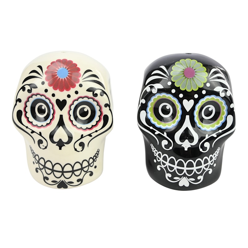 Day Of The Dead Skull Salt/Pepper Shakers Set Of 2 Assorted Colors