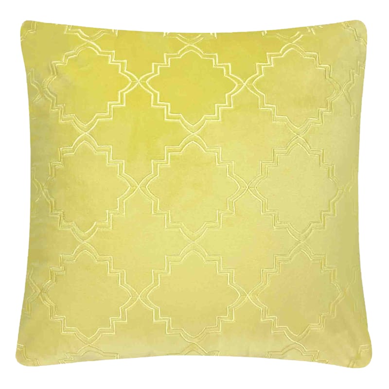 Yellow Geo Velvet Throw Pillow, 18"