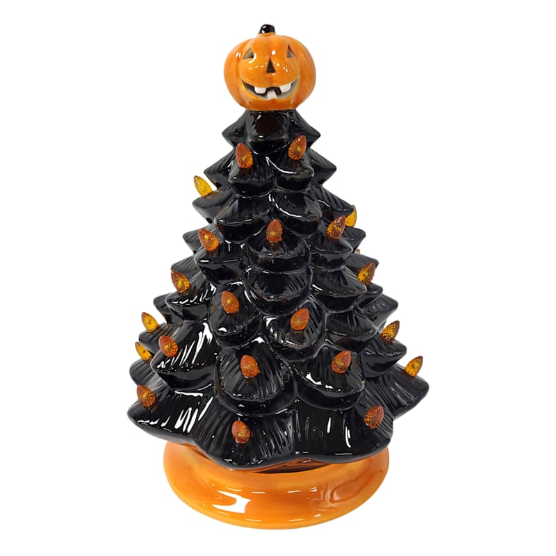 Jack-o'-Lantern Topped Black Halloween Tree, 15" | At Home