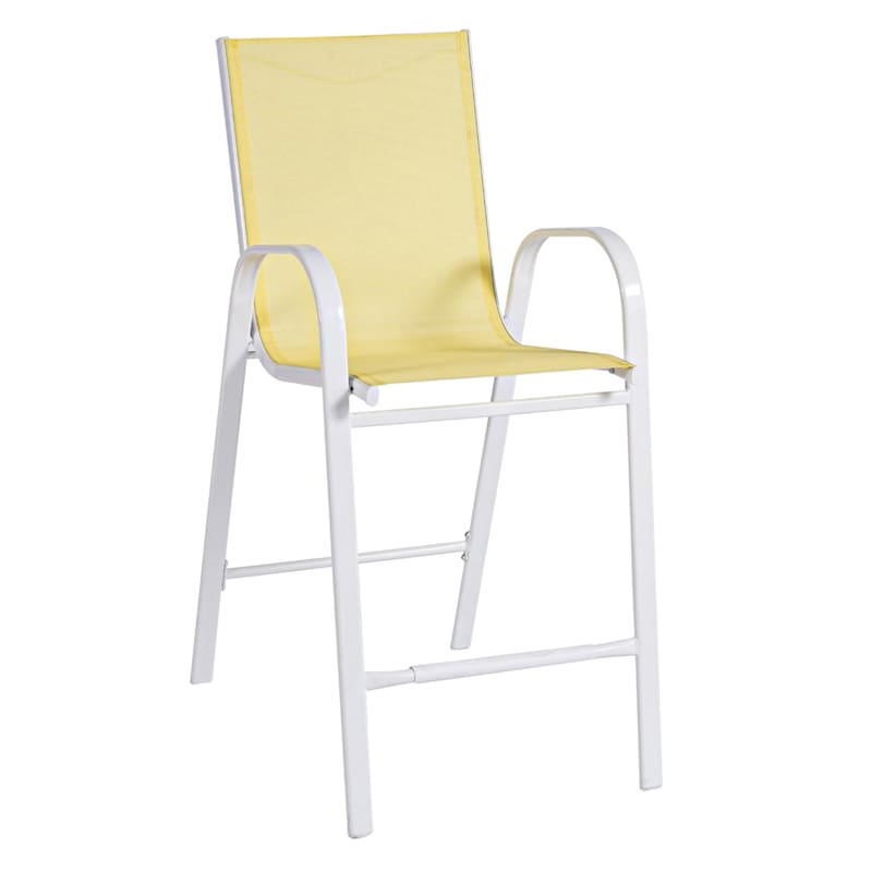 Stackable Yellow Sling Patio Barstool with White Frame
