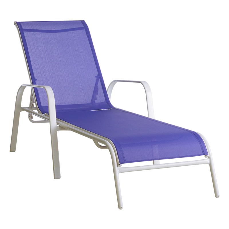 Stackable Cobalt Blue Sling Outdoor Chaise Lounge Chair with White Frame