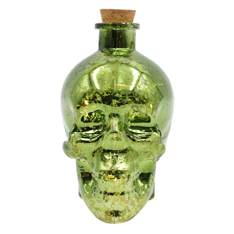 Green LED Halloween Glass Skull, 6" | At Home