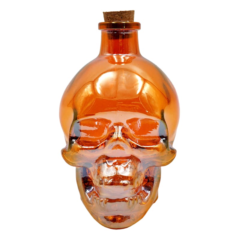 Iridescent Orange Glass Skull, 6" | At Home