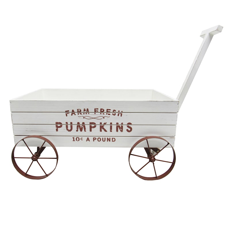 White Wooden Pumpkins Wagon, 18