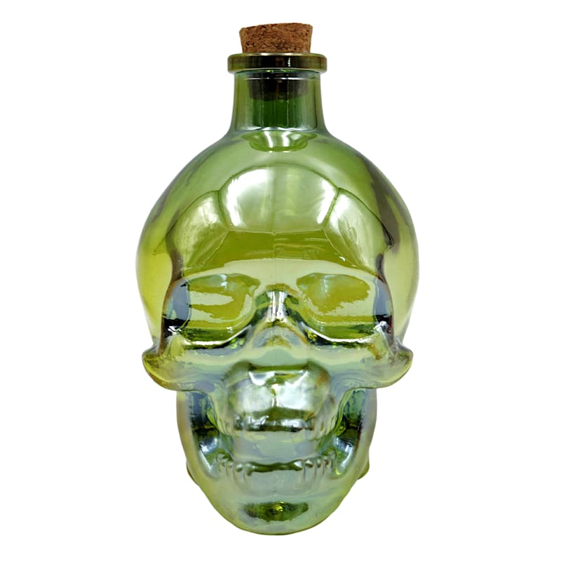 Iridescent Green Glass Skull, 6" | At Home