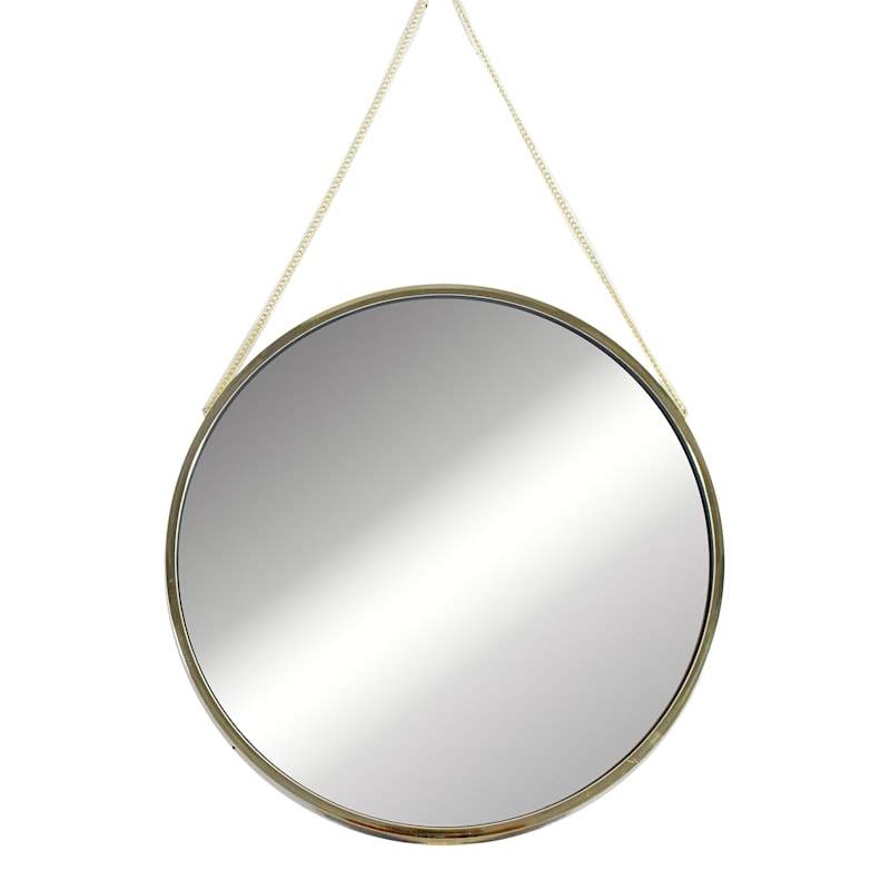 18in. Round Gold Mirror With Chain