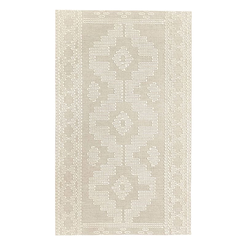 (B669) Found & Fable Goa Ivory Tribal Handmade Accent Rug, 3x5