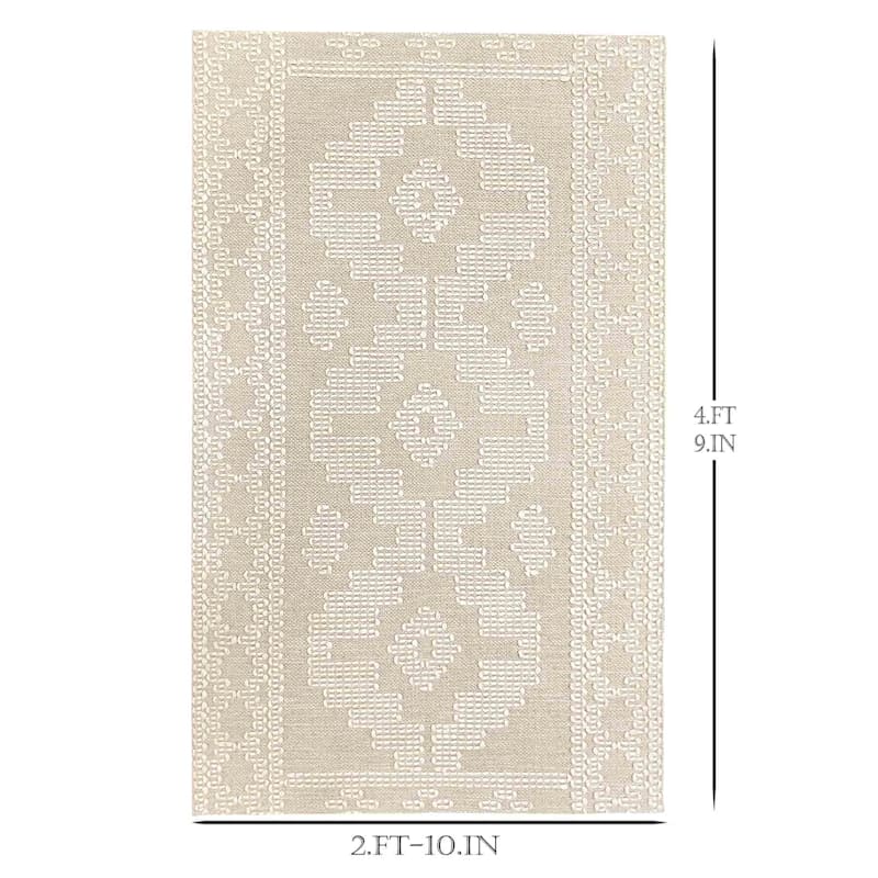 (B669) Found & Fable Goa Ivory Tribal Handmade Accent Rug, 3x5