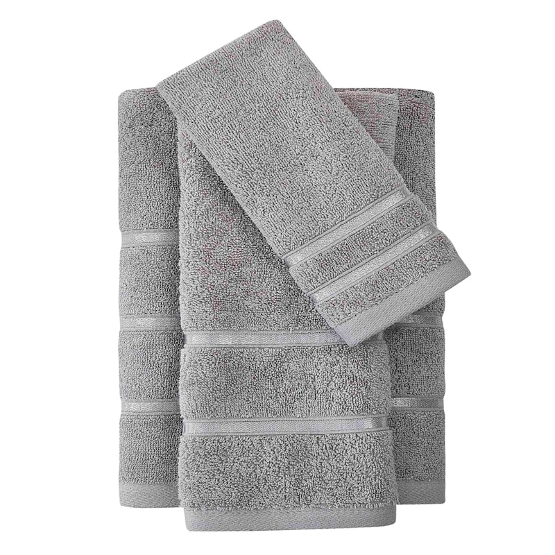 Providence Sterling Grey Bath Towel with Silver Metallic Detail 27x52