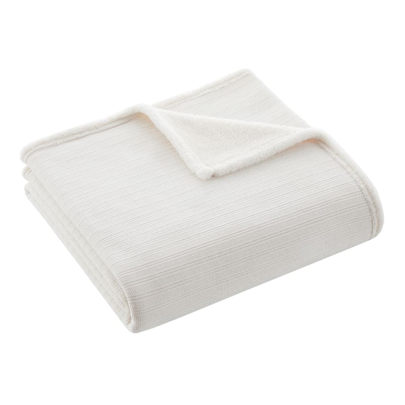 Ivory Chenille Reverse Plush Throw Blanket, 60x60
