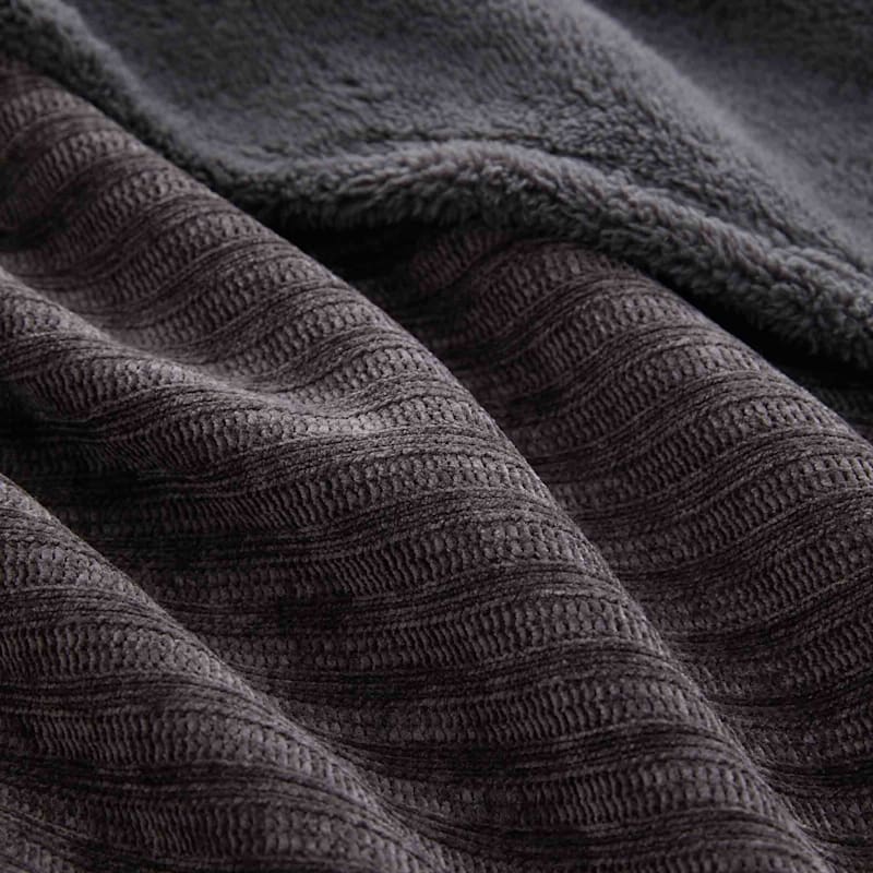 Gray Chenille Reversible Plush Throw Blanket, 50x60